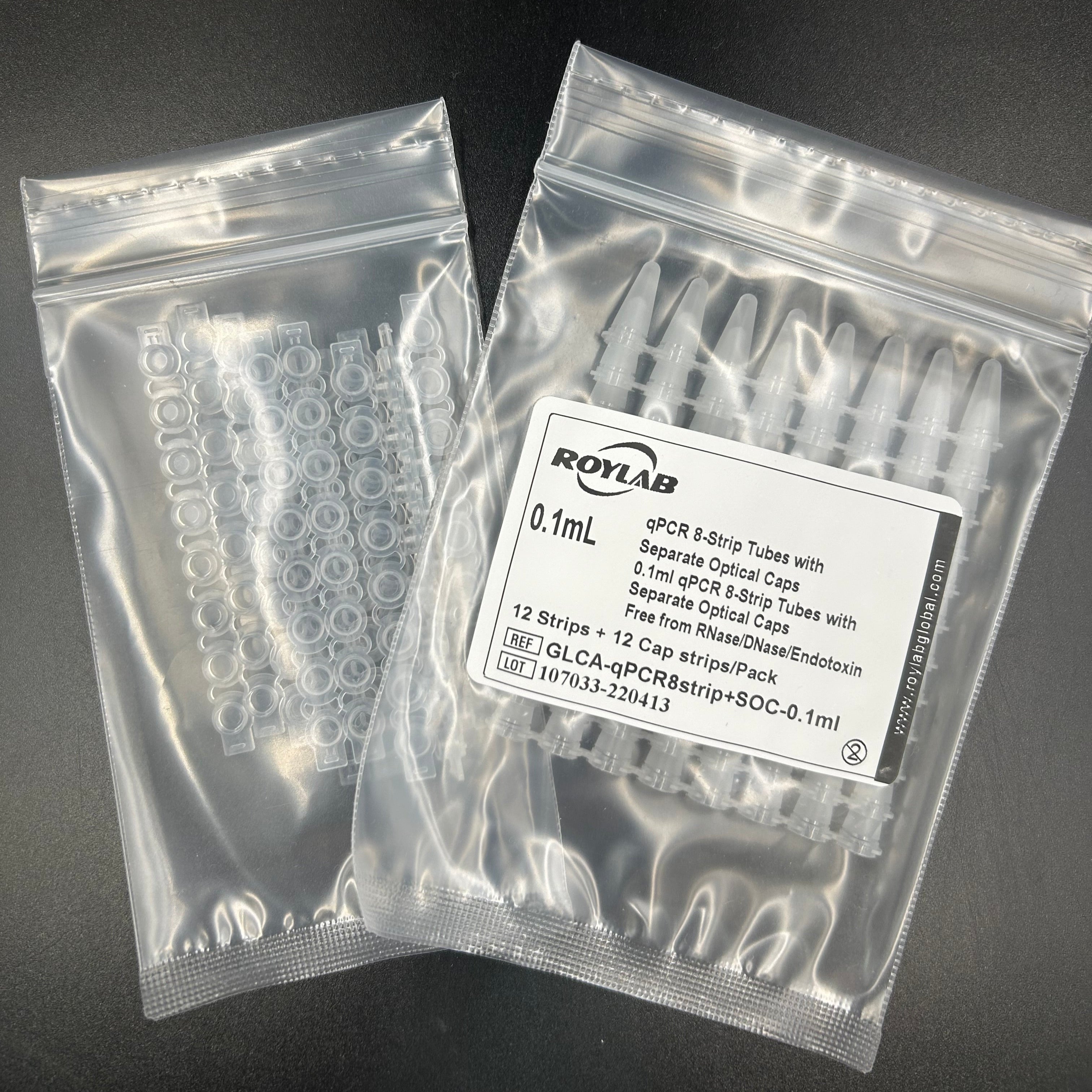 Roylab 0.1ml qPCR 8-Strip Tubes with Separate Optical Caps – Roylab Global