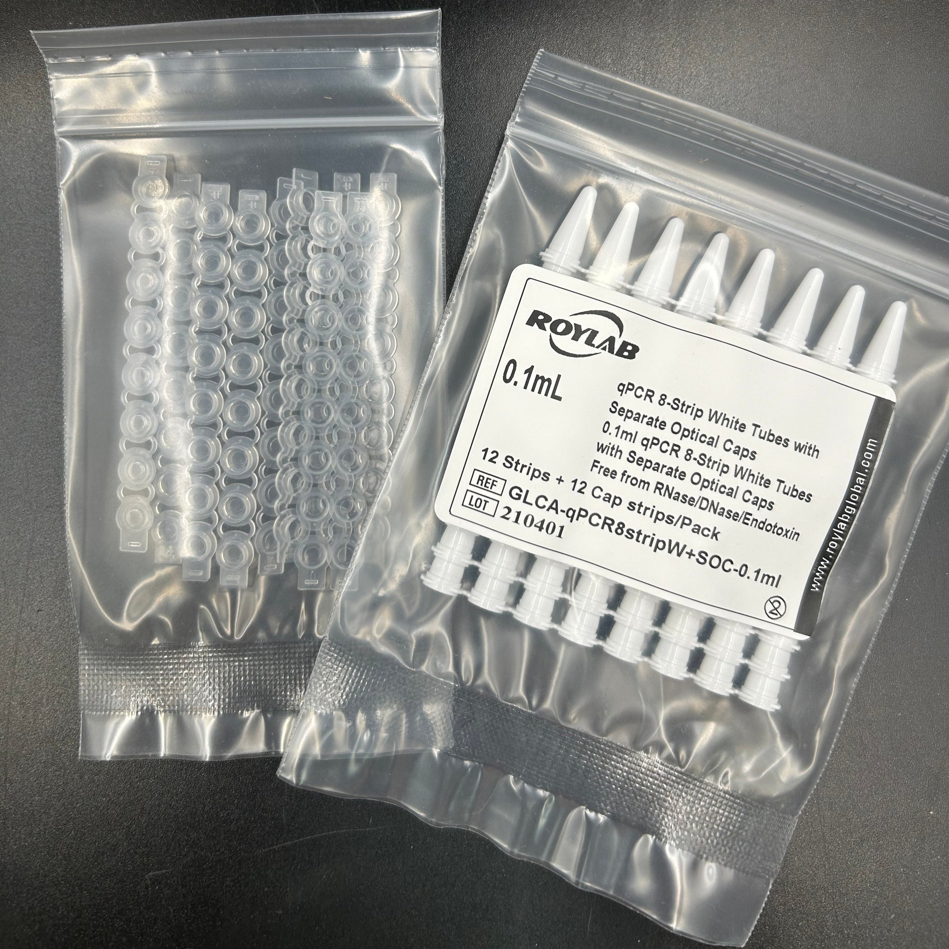 Roylab 0.1ml White qPCR 8-Strip Tubes with Separate Optical Caps ...